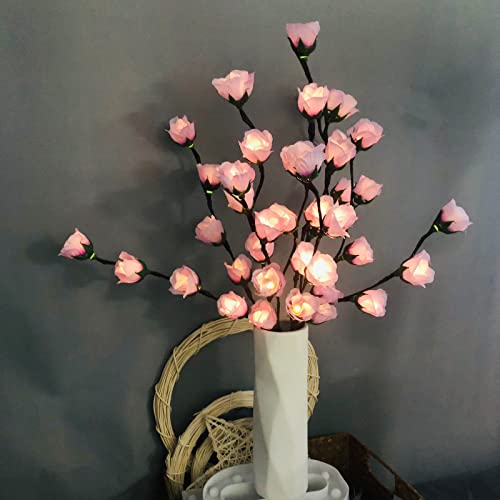 Riaxuebiy 2er-Pack Künstliche Rosenblüten Zweige Lampe, Künstliche Rosenblüten Baumlicht, LED-Bonsai-Kunstblumenstrauß Zweiglichter für Zuhause Vase Weihnachten Innen Dekoration (Helles Lila) von Riaxuebiy