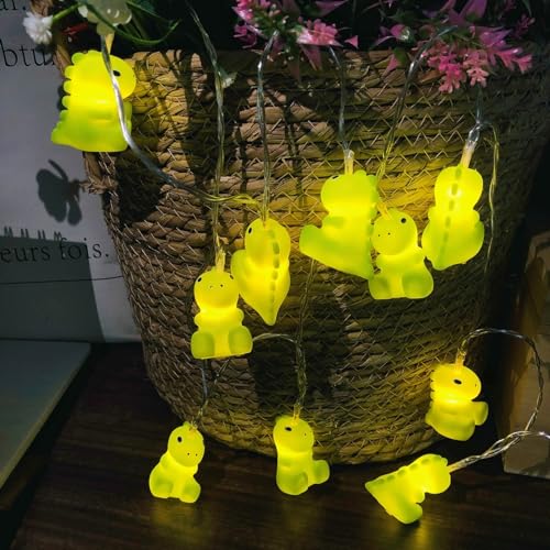 Riaxuebiy 3 Meter 20LEDs Dinosaurier Lichterketten Dinosaurier Nachtlicht Batterie und USB Betriebenes Dino Deko Lampe für Kindergeburtstag Kinderzimmer Party Camping (Grün Dinosaurier) von Riaxuebiy