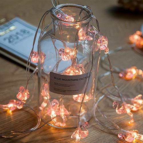 Riaxuebiy 3D Kristall Rosa Flamingo Schnur Lichter 6m 40LED Fee Lichterketten Funkeln Flamingo Hängende Tropische Themen Vogellampe für Hochzeit Garten Parteien DIY Kranz Dekor (USB, 6m/40LED) von Riaxuebiy