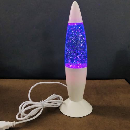 Riaxuebiy 7.28 ”Mini Glitzerlampe,7 Farbveränderte Flüssigbewegungslampe für Erwachsene und Kinder als Nachtlicht mit USB-Kabel (Weiß) von Riaxuebiy