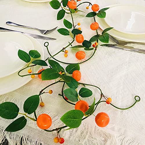 Riaxuebiy 8m Künstliche Mandarine Girlande Obstreben Feenlampe Angetrieben für Weihnachten Urlaub Party Dekoration (Orange Rattan, 4 Sätze) von Riaxuebiy