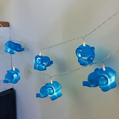 Riaxuebiy Elefant Lichterketten Batteriebetriebene Elefanten Laternen Dekoratives Nachtlicht Lichterkette für Garten Hochzeit Kinderzimmer Dekoration (1.65M/10LED, Blau) von Riaxuebiy