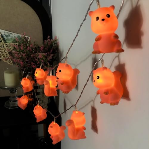 Riaxuebiy Eichhörnchen Lichterketten Stromversorgung über USB Bemalte Kuhente Dekoratives Nachtlicht Cartoon-Tier Lichterkette (1.65m/10led) von Riaxuebiy