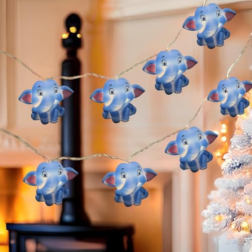 Riaxuebiy Elefant Lichterkette, 1.65M 10LEDs Tiere Lichterkette Kinderzimmer mit Batteriebetrieb Timer, Nachtlicht Lichterkette für Innen,Geburtstagsparty, Hochzeits,Zimmer Deko (1.65m/10led) von Riaxuebiy