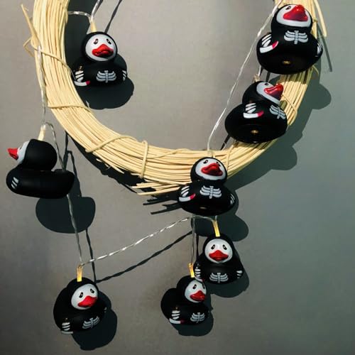Riaxuebiy Geisterente Lichterketten Batteriebetrieben mit Timerfunktion Bemalte Schwarz Ente Dekoratives Nachtlicht Cartoon-Tier Lichterkette für Halloween Party Kinderzimmer Dekoration (Geisterente) von Riaxuebiy