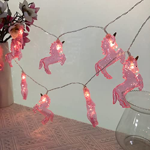 Riaxuebiy Kinderzimmer Nettes Tier Einhorn Pferd 3M 20 LED Lichterketten für Weihnachtslichter Wandfenster Baum Dekorative Lichter Party Kinderzimmer Wohnheim Dekor (USB, Rosa Einhorn) von Riaxuebiy