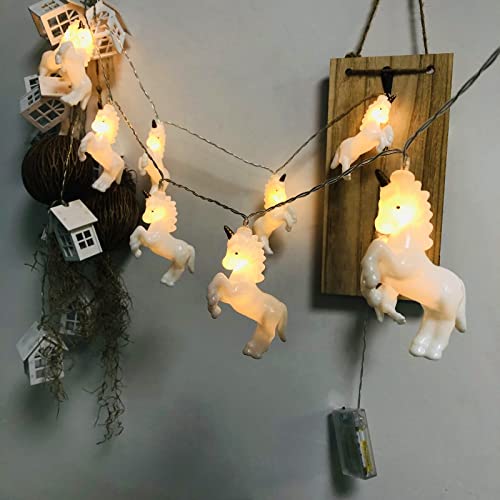 Riaxuebiy Kinderzimmer Nettes Tier Weiß Einhorn Pferd 3M 20 LED Lichterketten für Weihnachtslichter Wandfenster Baum Dekorative Lichter Party Kinderzimmer Wohnheim Dekor (USB, Weiß Pferd) von Riaxuebiy