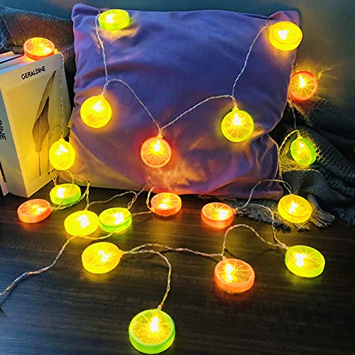 Riaxuebiy Künstlich Zitronenscheiben Lichterkette20 LED Simulation Frucht Girlande Nachtlicht Batteriebetrieben, Dekoration für Terrasse Zaun Balkon Camping(Mischfarbe, 3m/20LED) von Riaxuebiy