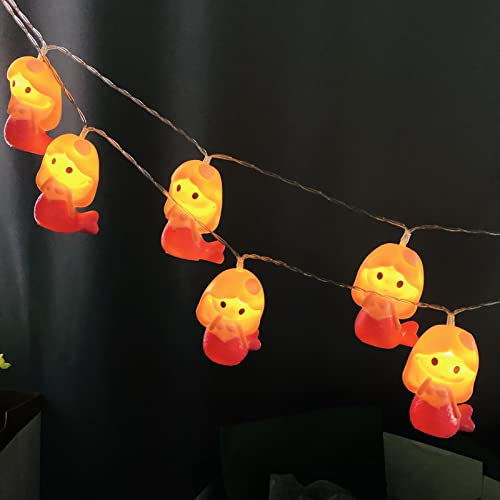 Riaxuebiy Niedliche Meerjungfrau Lichterketten Batteriebetriebenes Nachtlicht für Indoor Thanksgiving Home Party Kinder Kinder Schlafzimmer Dekoration (1.65M/10LED, Meerjungfrau) von Riaxuebiy