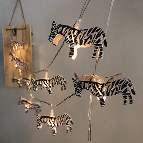 Riaxuebiy Nette Metall Zebra-Lichterketten, Tier-Thema dekorative 20 LEDs Batterie & USB-betriebenes Lichterketten für Hochzeit Geburtstag Weihnachten Kinderzimmer Ornament (Zebra, USB) von Riaxuebiy