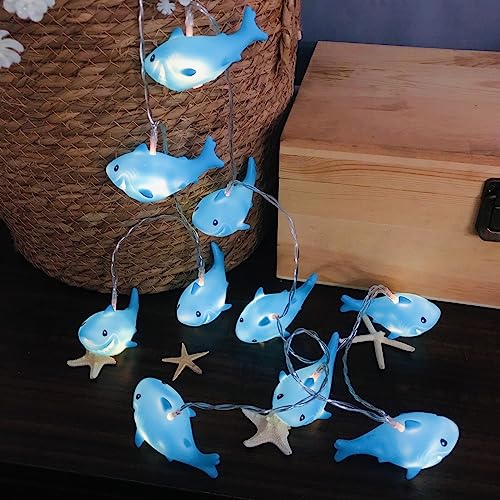 Riaxuebiy Niedliche Hai Lichterketten Hai Nachtlicht 20er LED Blau Hai Lampe für Kinderzimmer Baby Zimmer Party Dekoration (Blau Hai) von Riaxuebiy