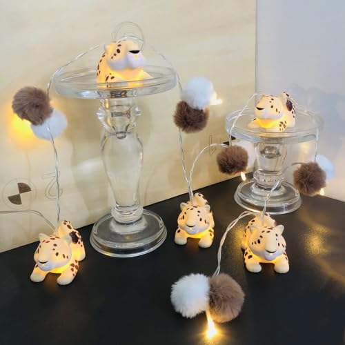 Riaxuebiy Niedliche Pompons-Leoparden-Lichterkette,USB-betriebene Nachtlichter für Kinder Teenager Mädchen Schlafzimmer Weihnachtsdekoration (USB-betrieben) von Riaxuebiy