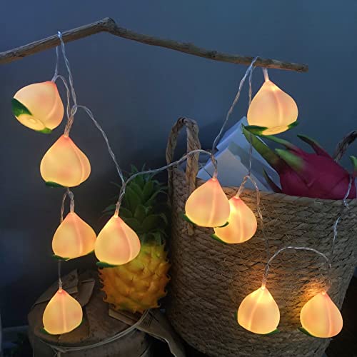 Riaxuebiy Pfirsich Lichterkette Batteriebetriebene 10 LED Obst Lichterketten Nachtlampe für Sommercamping Hochzeits Geburtstag Schlafzimmer Zuhause Party Dekoration (1.65m/10led, Pfirsich) von Riaxuebiy