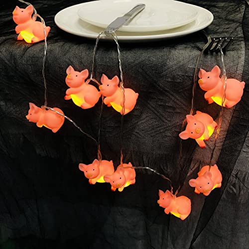 Riaxuebiy Piggy Kinderzimmer-Lichterkette 10 LEDs für Weihnachten, dekoratives Licht für Kinder, Nachtlichter für Schule, Garten, Kinderzimmer, Ostern (1,65 m/10 LEDs, Piggy) von Riaxuebiy