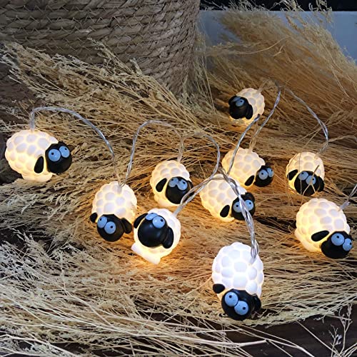 Riaxuebiy Schöne Lichterketten in Form eines Schafs, schwarz, dekorativ, Fee, batteriebetrieben für Party, Weihnachten, Halloween, Hochzeit (1,65 m/10 LED, Schaf mit schwarzer Seite) von Riaxuebiy