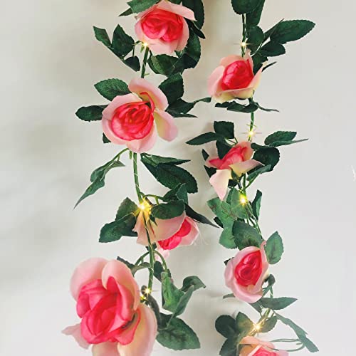 Rose Fee String-Lichter Künstliche Blume Girlande mit LED Kupfer Draht Licht-Saiten,Rose Rebe Lichter Dekor für Weihnachten Hochzeitsblumensträuße-Party-Hauptfenster (Batteriebetrieben, Champagner) von Riaxuebiy