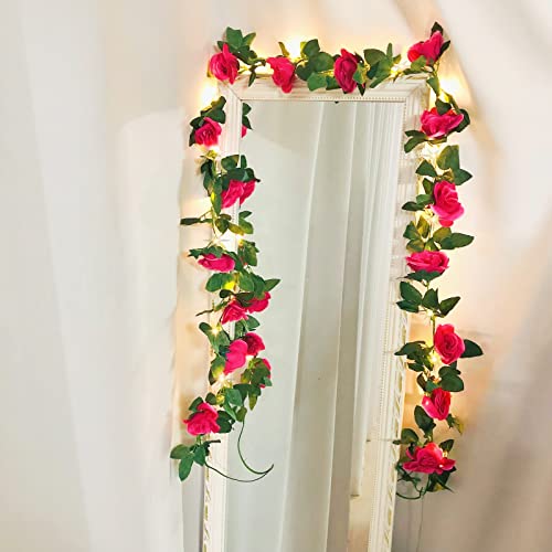 Rose Fee String-Lichter Künstliche Blume Girlande mit LED Kupfer Draht Licht-Saiten,Rose Rebe Lichter Dekor für Weihnachten Hochzeitsblumensträuße-Party-Hauptfenster (Batteriebetrieben, Rose Rot) von Riaxuebiy