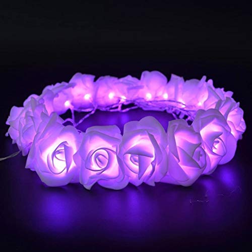 Riaxuebiy Rose Lichterkette Batteriebetriebene 50 LED Rose Rose Lichterketten Girland Kranz für Schlafzimmer Hochzeit Geburtstag Familienfeier Gartendekoration (Lila Licht, 5m-Weiße Rose) von Riaxuebiy