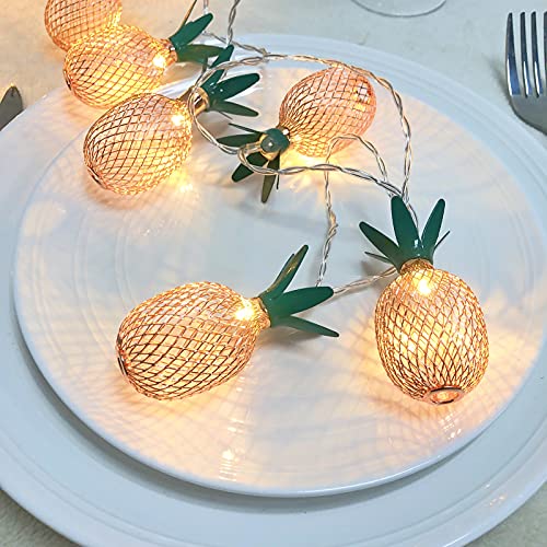 Riaxuebiy Roségold Metall 40LED Ananas Lichterketten USB-betrieben Laternenlampen für Innenhochzeitsfeier Schlafzimmer Weihnachts Dekoration (Ananas-B, 6m/40LED) von Riaxuebiy