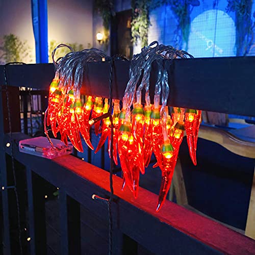 Riaxuebiy Rot Chili Lichterketten 80 LED Seil Feen Nachtlicht Pfeffer Chili Lampen Batteriebetrieben Warmweiß für Weihnachten Hochzeit Urlaub Party Dekoration (Chili-B, Batterien) von Riaxuebiy