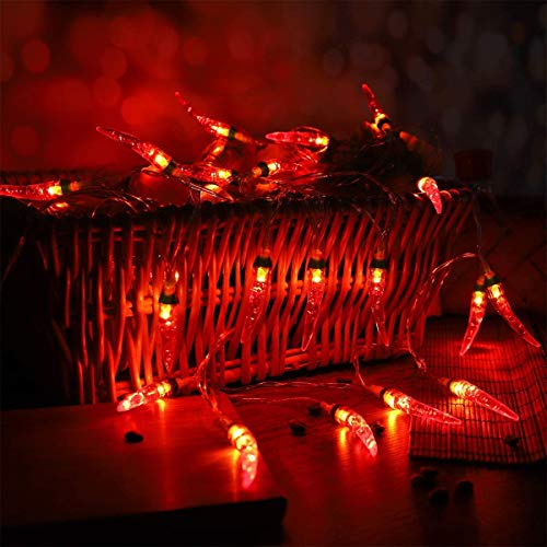Riaxuebiy Rot Chili Lichterketten LED Seil Feen Nachtlicht Pfeffer Chili Lampen Batterie Warmweiß für Weihnachten Hochzeit Urlaub Party Dekoration (Rot Chili, 6m/40LED) von Riaxuebiy