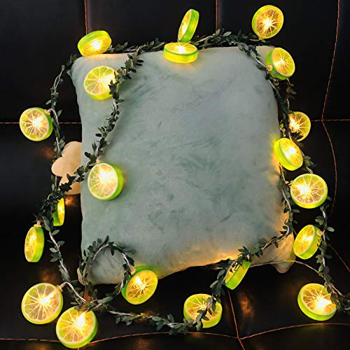 Riaxuebiy Simulation Zitrone Lichterkette Frucht Zitrone Scheibe Grün Blätter Girlande Limette Fee Nachtlichter Kranz Hängelampe Batterie Angetrieben(3m/20LED, Limette) von Riaxuebiy