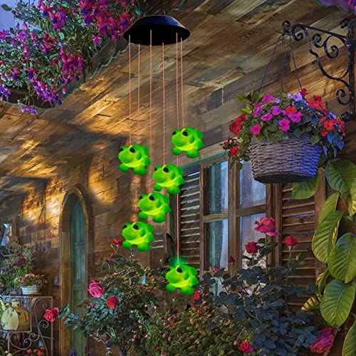 Solar Windspiel Licht Farbwechsel LED Garten Frosch Lampe Wasserdicht Outdoor Dekorativ Romantisch für Patio Yard Garten mit Haken (Frosch-A) von Riaxuebiy