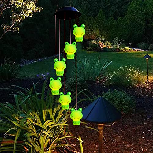 Solar Windspiel Licht Farbwechsel LED Garten Frosch Lampe Wasserdicht Outdoor Dekorativ Romantisch für Patio Yard Garten mit Haken (Frosch-B) von Riaxuebiy