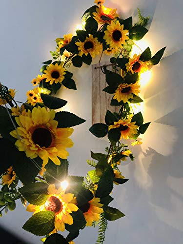 Sonnenblumen Lichterketten Hängende Reben Pflanze Girlande Seide Künstliche Sonnenblumenreben Reben Batterie Angetrieben (LED Sonnenblumen 1.95m) von Riaxuebiy
