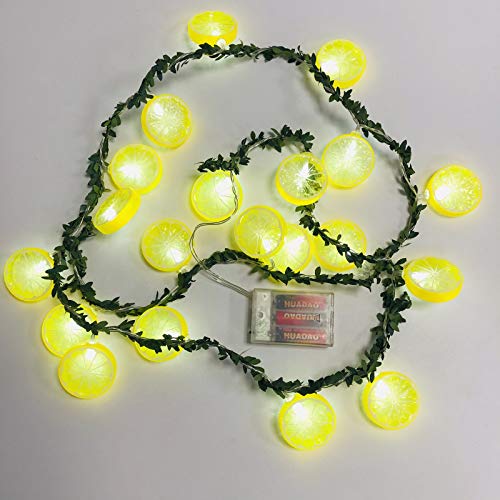 Zitrone Lichterkette 20LED Vine Lights Lichterketten Girlandenkranz Künstliche Grüne Blattblumen Valentinstag Party Hochzeit Garten Weihnachtsdekor Raum Innen Draussen Dekoration (Zitrone-A, 2m/20LED) von Riaxuebiy