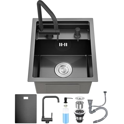 Ribanedy Schwarze verdeckte Einzelbecken-Küchenspüle, 30 × 45 cm, Unterbau-Edelstahlspüle für Bar/Campervan, Camping und kleine Räume von Ribanedy
