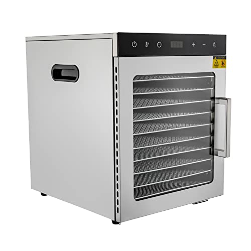 Edelstahl Dörrautomat, 800W Dörrgerät mit Temperaturregelung (30-90℃) und 0.5-24h Stunden-Timer, 10 Edelstahlschalen zum Trocknen von Fleisch, Gemüse und Obst von RibasuBB