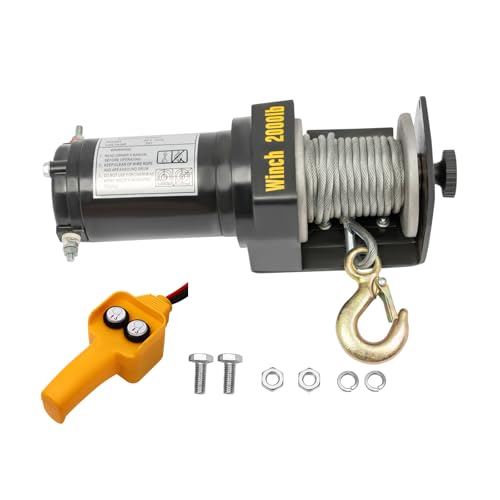 Elektrische Seilwinde 12V DC ATV/UTV-Winde mit Kabelgebundener Steuerung IP54 zum Abschleppen von Geländewagen, LKWs, Anhängern & Booten (2000LB) von RibasuBB