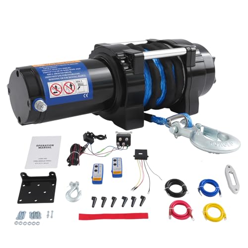 Elektrische Seilwinde 12V mit Fernbedienung, Elektrischer Winde mit Sperrfunktion, Elektrischer Winde für ATV, UTV, SUV, Pickup und Geländefahrzeuge (4500LB, Blau) von RibasuBB
