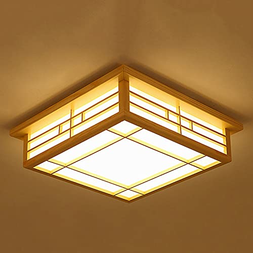 RibasuBB 24W LED Panel Deckenleuchte Deckenlampe, Retro LED Deckenleuchte Holz Deckenlampe Kronleuchter Warmes Licht 45x45x12 cm von RibasuBB