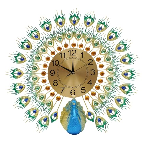 RibasuBB 3D Wanduhr große Moderne Mute DIY Bunt Pfau Wanduhr Wandhängende 3D Metall Uhr Wohnzimmer Home Office Art Deko Wanduhren von RibasuBB