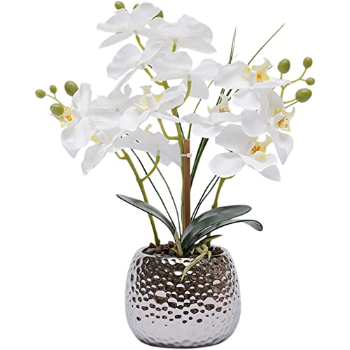 RibasuBB Kunstpflanze Orchidee Künstliche, Kunst-Pflanze Orchidee weiß 39cm Bonsai Topf künstliche Orchidee Kunstblume Hochzeit Garten Balkon Tischdekoration von RibasuBB