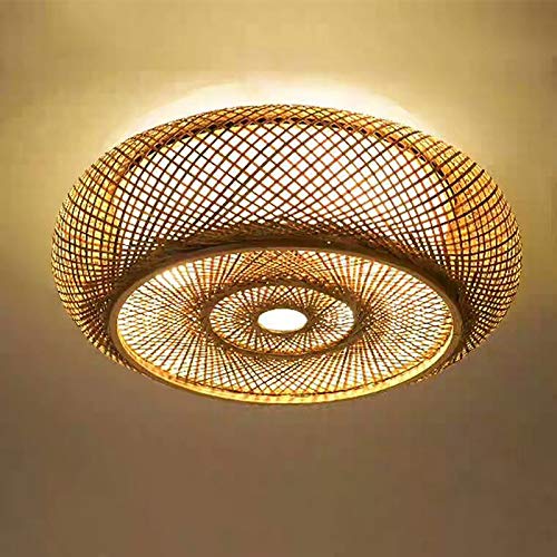 RibasuBB LED Deckenlampe Bambus-Stil Handgewebt LED Pendelleuchte E27 Retro Deckenleuchte Rattan Lampe Holz Beleuchtung Deckenlampe Landhausstil 40cm von RibasuBB