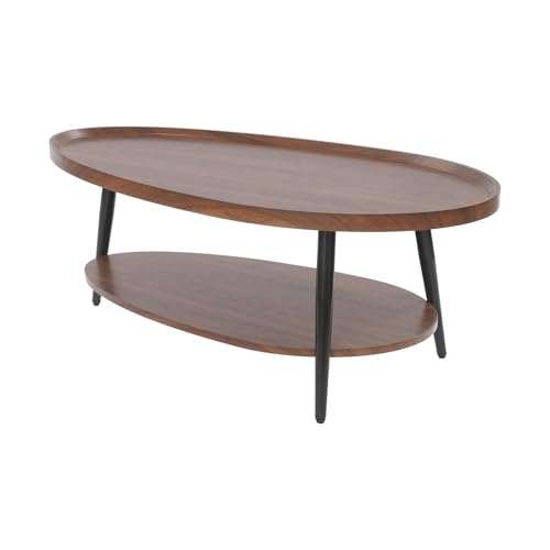 RibasuBB Ovaler Couchtisch, 2 Stufiger Mitteltisch, Wohnzimmertisch mit 2 Ablageebenen für Wohnzimmer Büro Vintage Braun, 20kg 1 Etage Max.Tragfähigkei von RibasuBB
