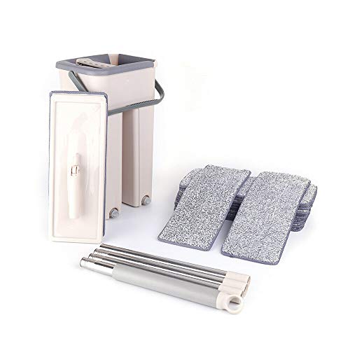 RibasuBB Wischmopp Set mit Eimer, Wischer Mopp und Putzeimer, Bodenwischer Wischmop + Eimer Kit 10 Mikrofaserpad Putzlappen Mopp, Bodenwischer mit Auswringfunktion von RibasuBB