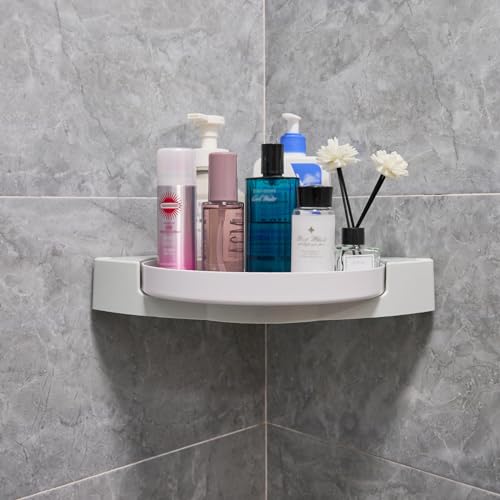 Ribech Duschablage Ohne Bohren,1 Stück Selbstklebend Eckregal Badezimmer Organizer,Duschablage mit 2 Klebstoffe,360°Drehbar Duschregal Ohne Bohren,Shampoo Halterung für Dusche Duschregal von Ribech