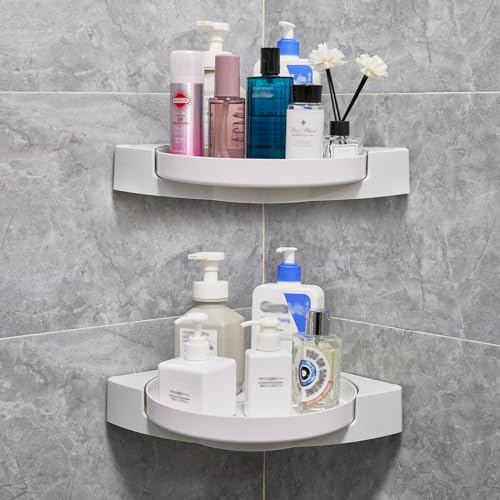 Ribech Duschablage Ohne Bohren,2 Stück Selbstklebend Eckregal Badezimmer Organizer,Duschablage mit 4 Klebstoffe,360°Drehbar Duschregal Ohne Bohren,Shampoo Halterung für Dusche Duschregal von Ribech