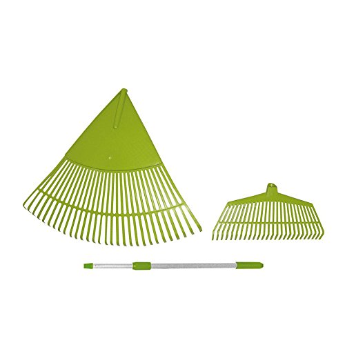 Laubbesen-Set 3 teilig aus Kunststoff - bestehend aus Riesenrechen, Laub-Besen und Teleskopstiel - das ideale gartenwerkzeug für jeden Hobbygärtner von Ribelli