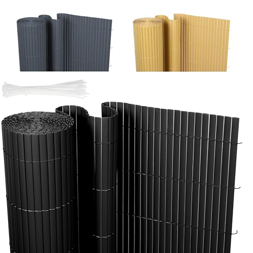Ribelli® PVC Sichtschutzmatte, Sichtschutzzaun ohne Bohren, Sichtschutz Zaun mit Kabelbindern, Windschutz Wetterfest für Garten, Balkon und Terrasse (100 x 300 cm, Schwarz) von Ribelli