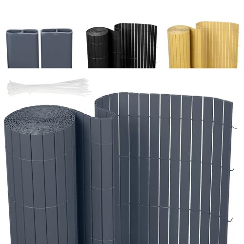 Ribelli® PVC Sichtschutzmatte mit Steg, Sichtschutzzaun ohne Bohren, Sichtschutz Zaun mit Kabelbindern, Windschutz Wetterfest für Garten, Balkon und Terrasse (100 x 400 cm, Grau) von Ribelli