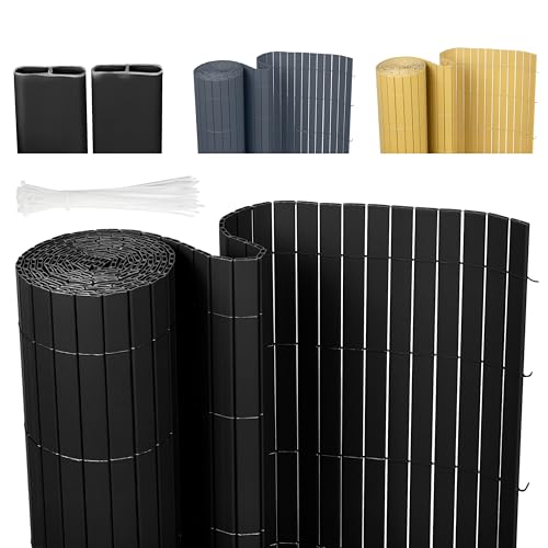 Ribelli® PVC Sichtschutzmatte mit Steg, Sichtschutzzaun ohne Bohren, Sichtschutz Zaun mit Kabelbindern, Windschutz Wetterfest für Garten, Balkon und Terrasse (90 x 300 cm, Schwarz) von Ribelli