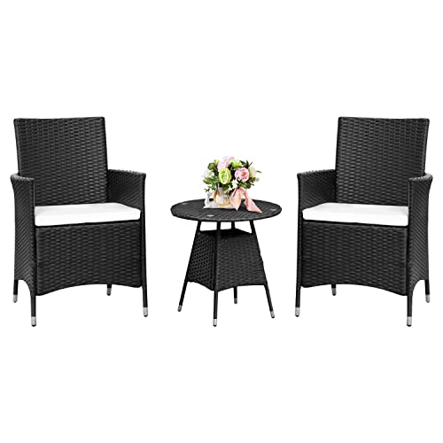 Ribelli 3-teiliges Rattan Gartenmöbel Set, Lounge Balkonmöbel, Wetterfest Gartenlounge, Sitzgruppe, Sitzgarnitur, Terassenmöbel für Wintergarten, Rasen, Terrasse, Garten, Kleiner Balkon, Schwarz von Ribelli