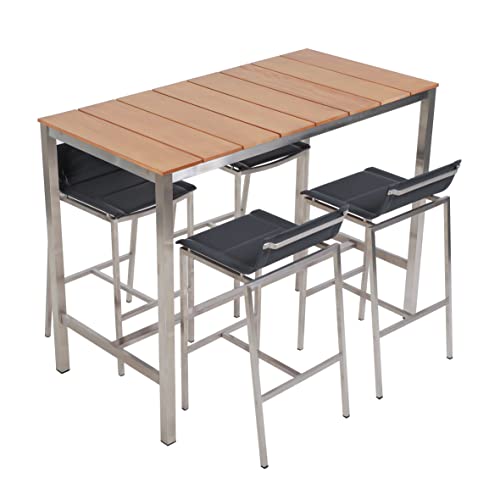 Ribelli Bartisch Küchentisch Küchentresen Set 5-TLG/Esstisch mit 4 Barstühlen Aluminium Gestell und Akazien Holzplatte FSC 100% Outdoor (Tisch + 4 Stühle) von Ribelli