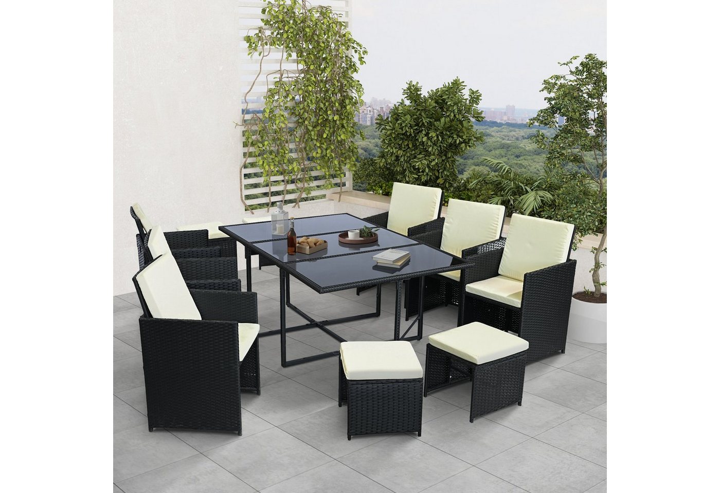 Ribelli Gartenlounge-Set Gartenmöbel Set, 11-teilig, schwarz/crea von Ribelli