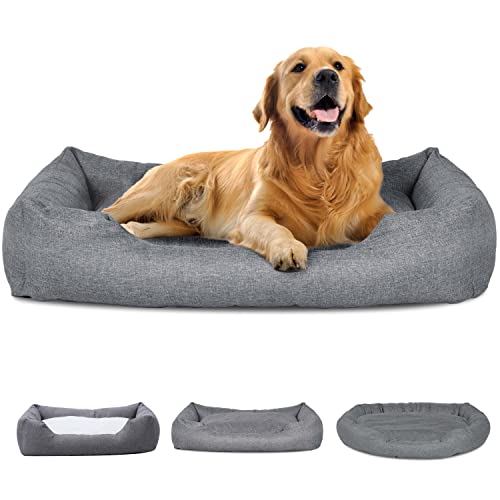 Ribelli Hundebett aus Stoff mit Hundekissen in DREI Größen L, XL & XXL (XXL, grau) von Ribelli